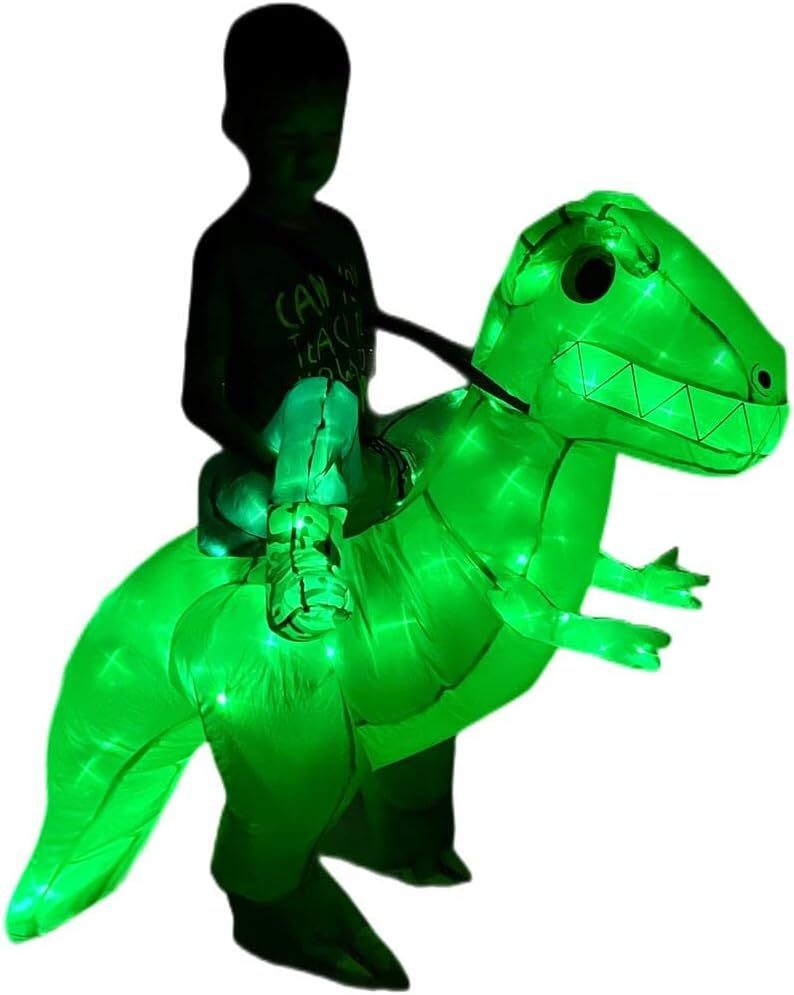 Kids Inflatable Costume, Dinosaur Rider,Blow Up T-REX Costumes with LED Light for Cosplay Halloween Christmas Party