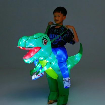 Kids Inflatable Costume, Dinosaur Rider,Blow Up T-REX Costumes with LED Light for Cosplay Halloween Christmas Party