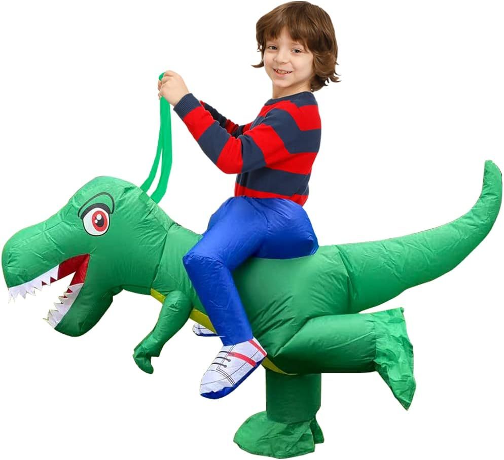 Kids Inflatable Costume, Dinosaur Rider,Blow Up T-REX Costumes with LED Light for Cosplay Halloween Christmas Party