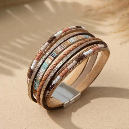 Mother's Day Gift Colorful PU Leather Bracelet With Magnetic Buckle Multi-layer Wrap Bracelet-Engravingift