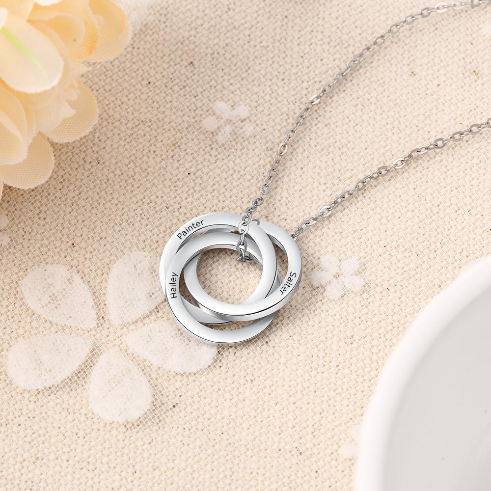 Russian Ring Necklace Engraved Interlocking Rings Necklace Personalized 3 Names Gift For Mother