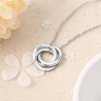 Russian Ring Necklace Engraved Interlocking Rings Necklace Personalized 3 Names Gift For Mother