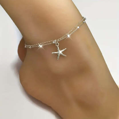 Mother's Day Starfish Shape Pendant Thin Chain Anklet Adjustable Beach Wedding Ankle Bracelet Jewelry-Engravingift