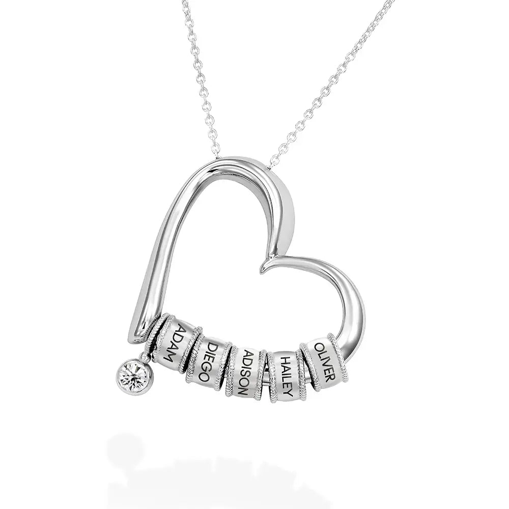 Mother Gift Charming Heart Necklace with Engraved Beads