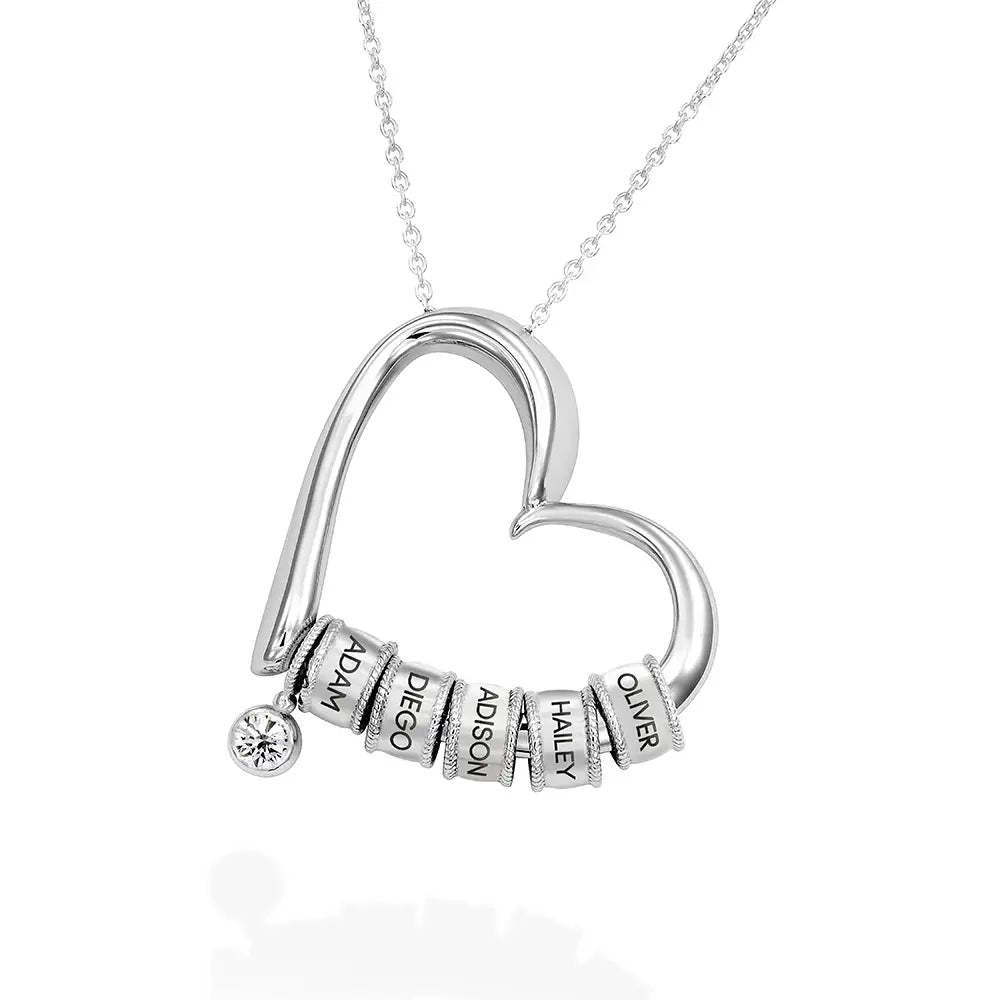 Mother Gift Charming Heart Necklace with Engraved Beads