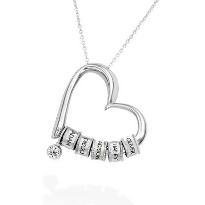 Mother Gift Charming Heart Necklace with Engraved Beads