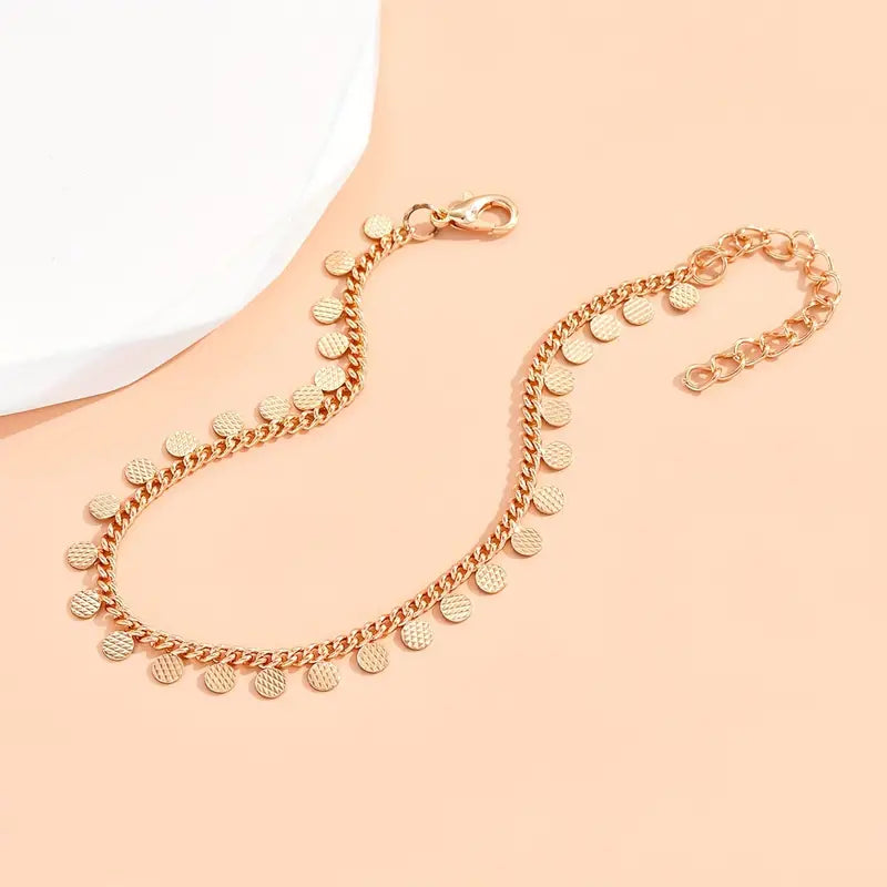 Mother's Day Round Shape Tassel Pendant Chain Anklet Vintage Style Alloy Ankle Bracelet For Women-Engravingift