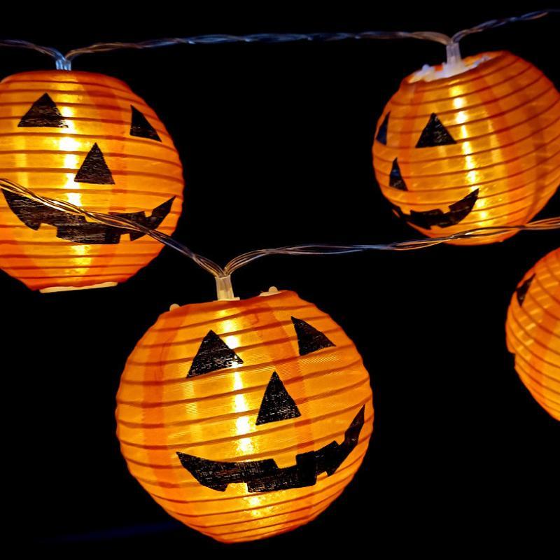 Halloween Pumpkin String Lights Foldable 3D Lanterns Battery Operated