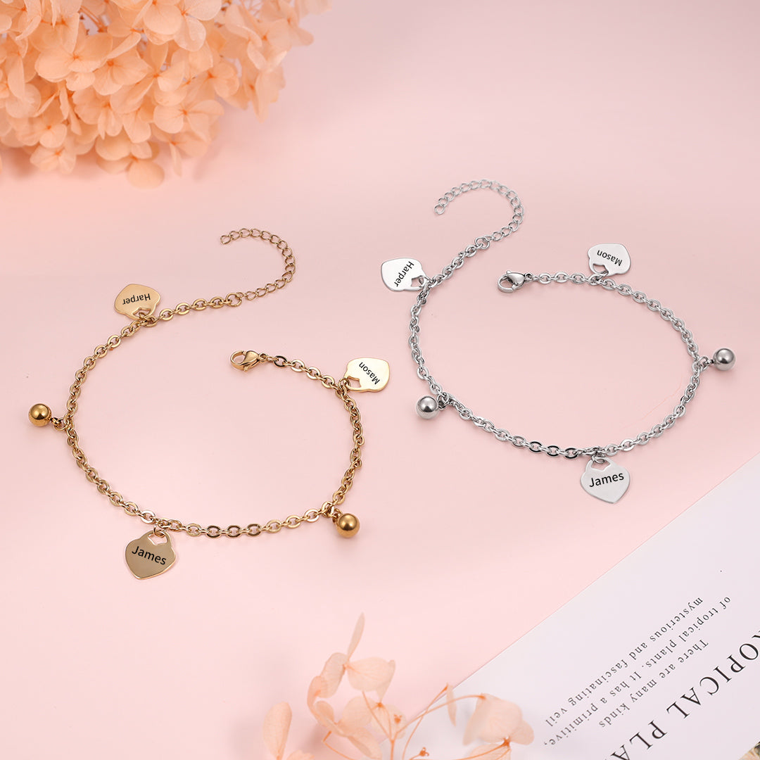 Mother's Day Gift Personalized Heart Anklet Custom 3 Names Anklet for Women-Engravingift