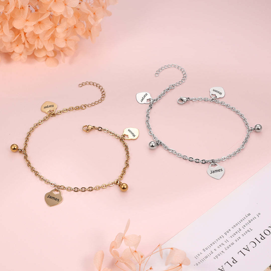Mother's Day Gift Personalized Heart Anklet Custom 3 Names Anklet for Women-Engravingift