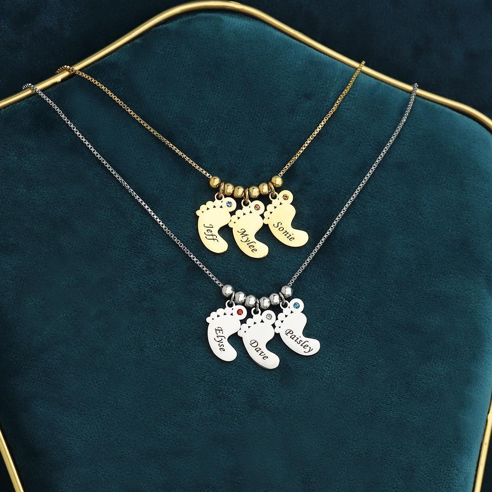 Christmas Gift Personalized Baby Feet Pendant Birthstone Necklace