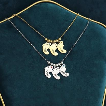 Christmas Gift Personalized Baby Feet Pendant Birthstone Necklace