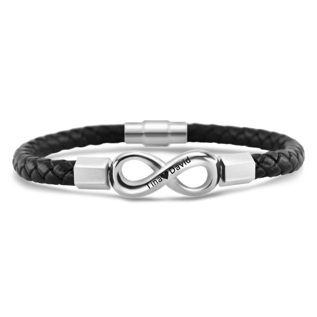 Christmas Gift For Husband - Personalized 2 Names Infinity Leather Bracelet