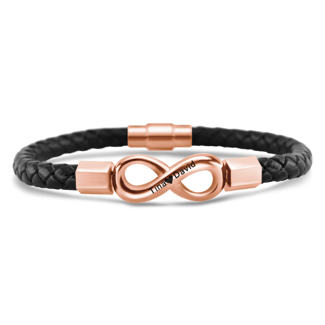 Christmas Gift For Husband - Personalized 2 Names Infinity Leather Bracelet