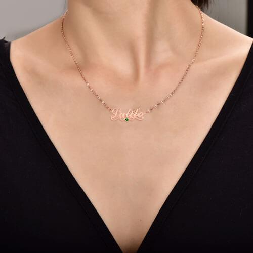 Mother's Day Gift Personalized 18K Gold Plated Name Necklace Birthday stone-Engravingift
