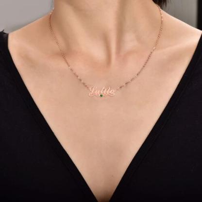 Mother's Day Gift Personalized 18K Gold Plated Name Necklace Birthday stone-Engravingift