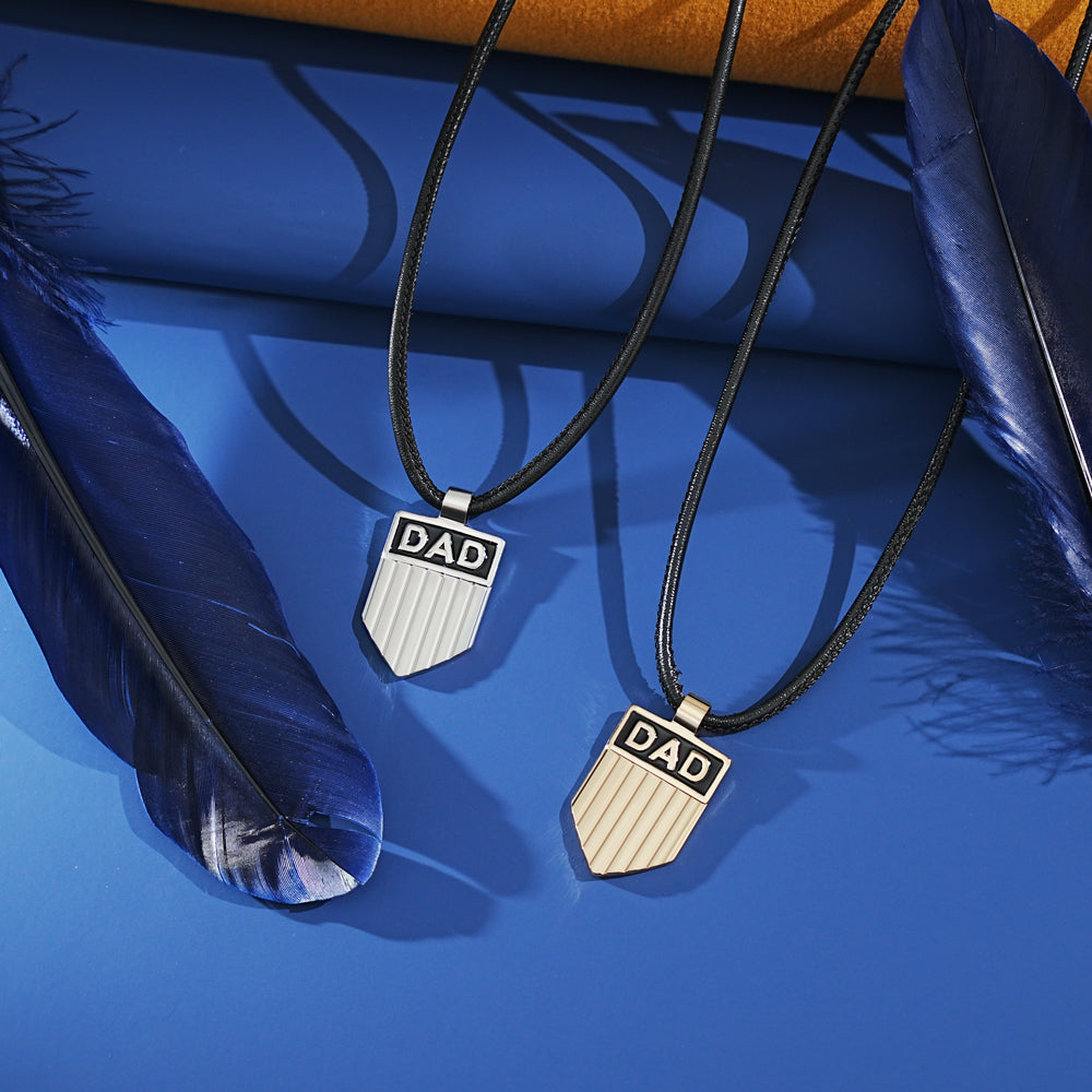 Father's Day Gift DAD Engraved Shield Pendant Necklace