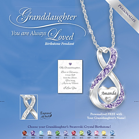 Granddaughter Name-Engraved Birthstone And Diamond Necklace