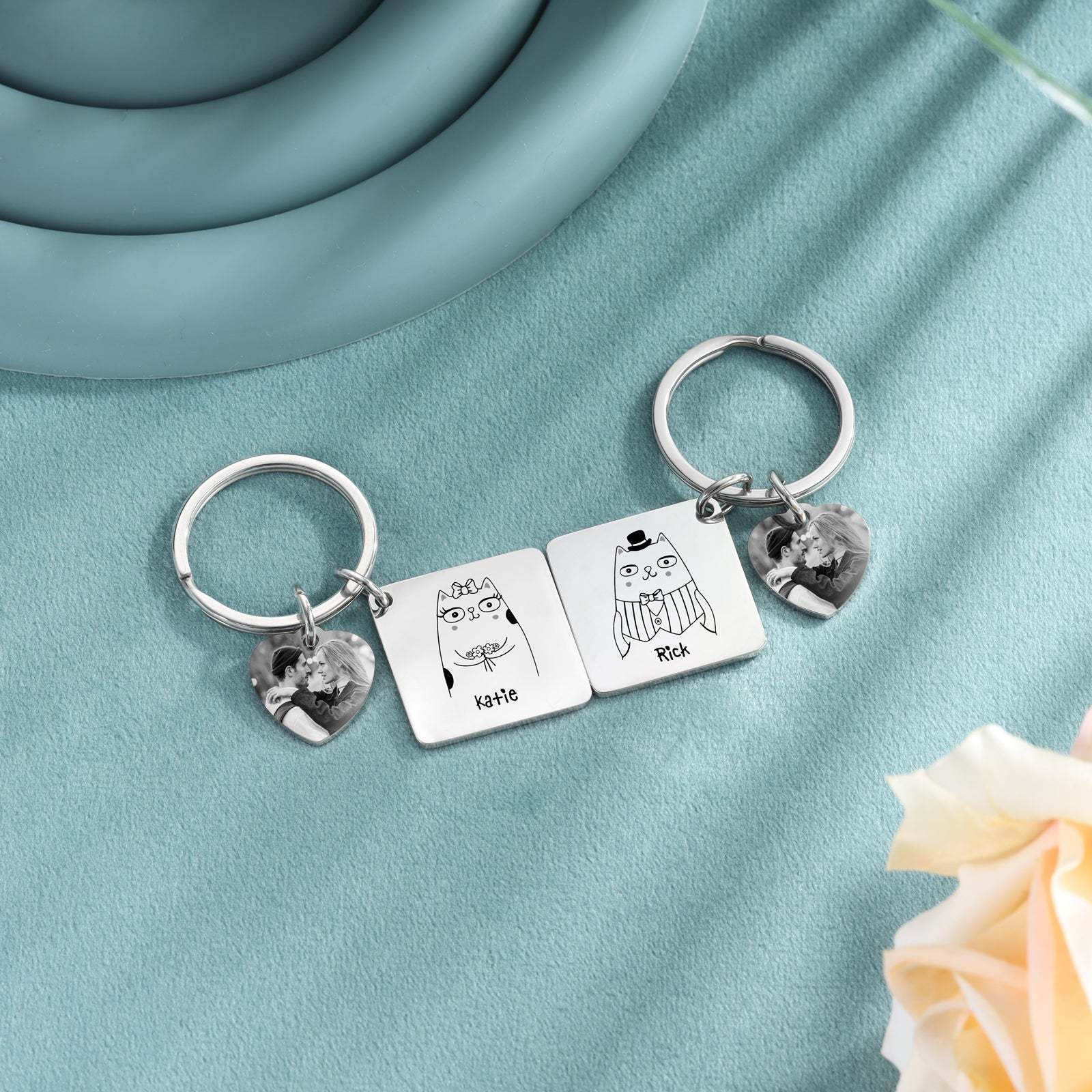 Christmas Gift Photo Couple Keychain Set Personalized Heart Matching Couple Gifts