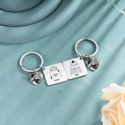 Christmas Gift Photo Couple Keychain Set Personalized Heart Matching Couple Gifts