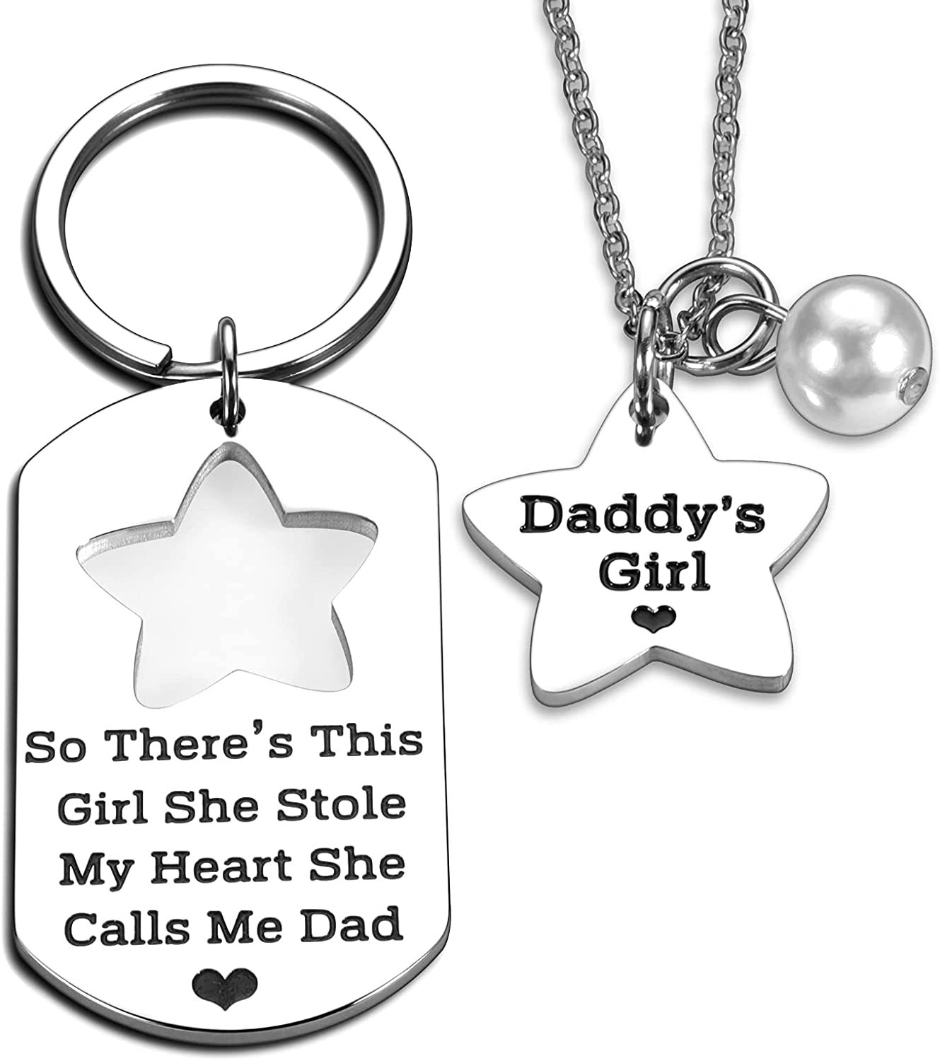 Father's Day Gift Father's Day Gift Father and Daughter Necklace Keychain-Engravingift