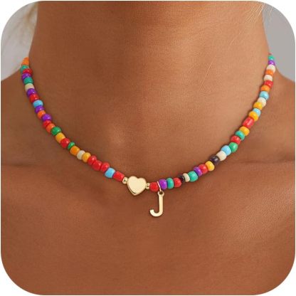 Colorful Initial Necklaces for Girls Women Kids - Teen Girls Gifts Trendy Beaded Initial Necklace