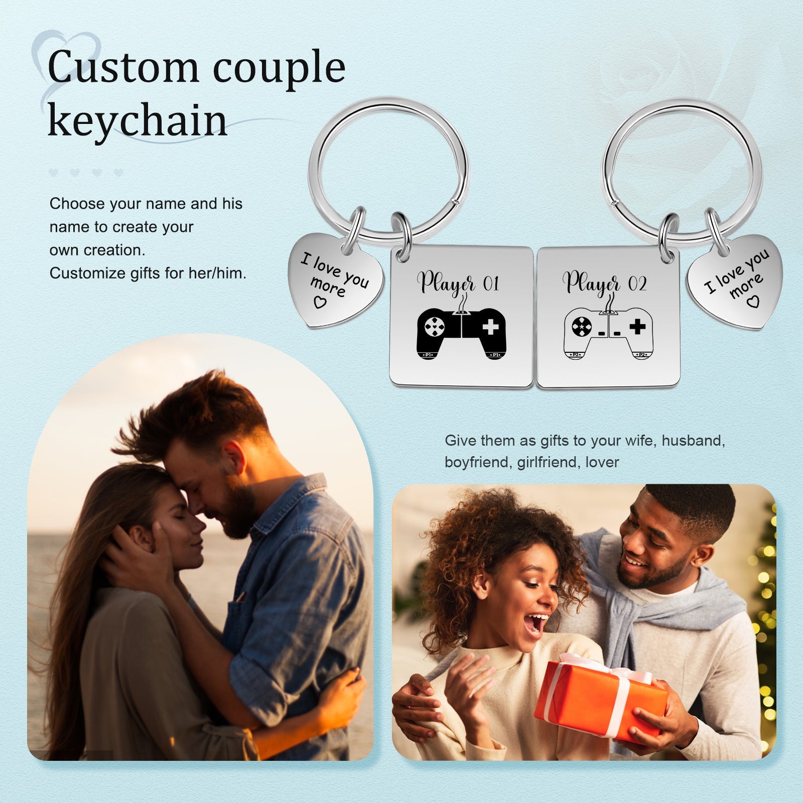 Mother's Day Gift  Photo Couple Keychain Set Personalized Heart Matching Couple Gifts-Engravingift