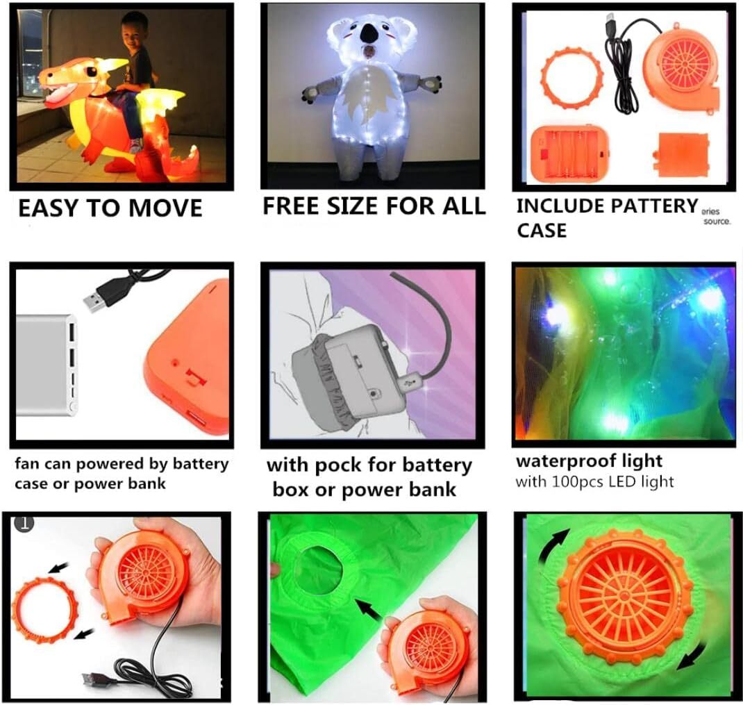 Kids Inflatable Costume, Dinosaur Rider,Blow Up T-REX Costumes with LED Light for Cosplay Halloween Christmas Party