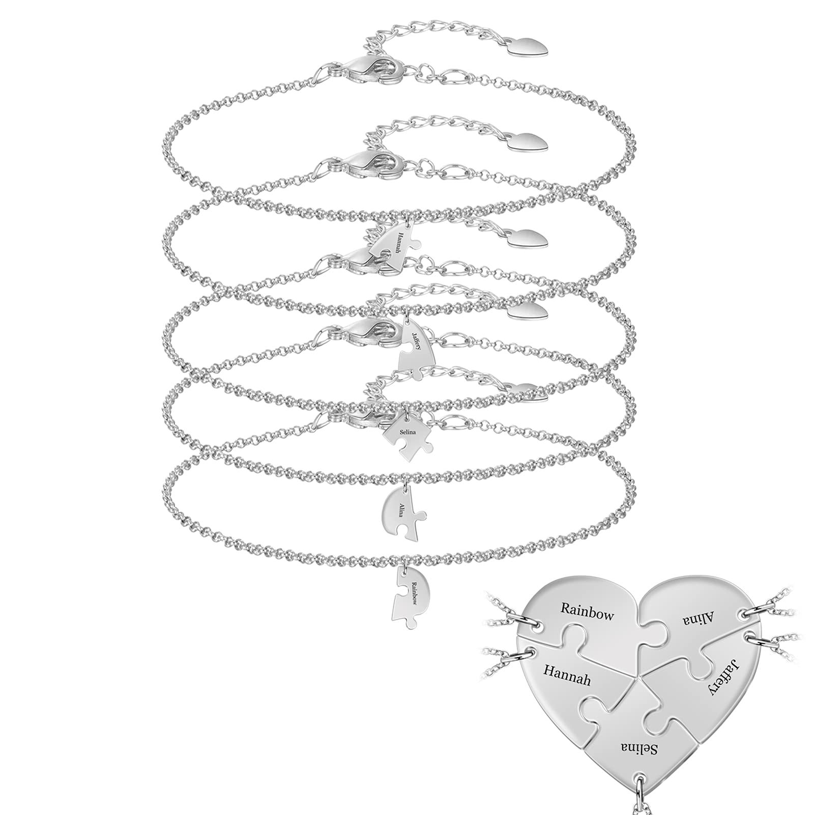 Christmas Gift Family/Sibling/BFF Gift Personalized Heart Puzzle Pieces Necklace or Keychain