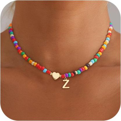 Colorful Initial Necklaces for Girls Women Kids - Teen Girls Gifts Trendy Beaded Initial Necklace