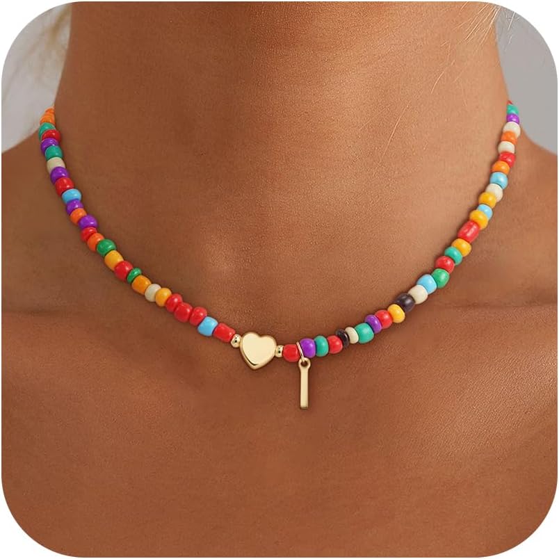 Colorful Initial Necklaces for Girls Women Kids - Teen Girls Gifts Trendy Beaded Initial Necklace