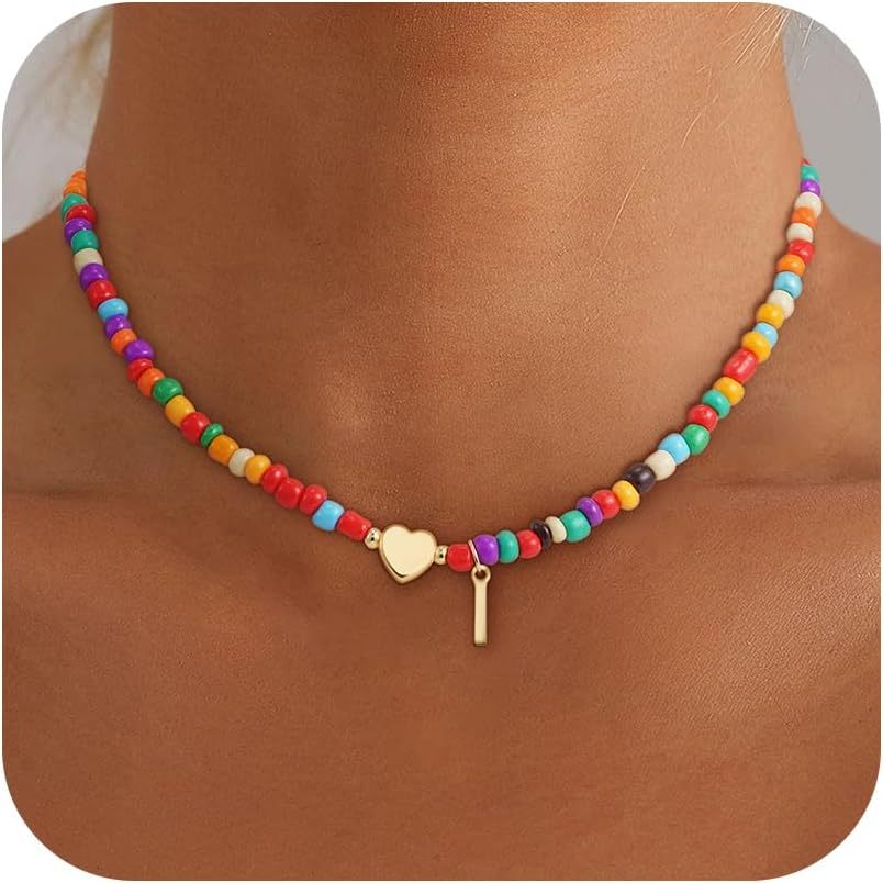 Colorful Initial Necklaces for Girls Women Kids - Teen Girls Gifts Trendy Beaded Initial Necklace