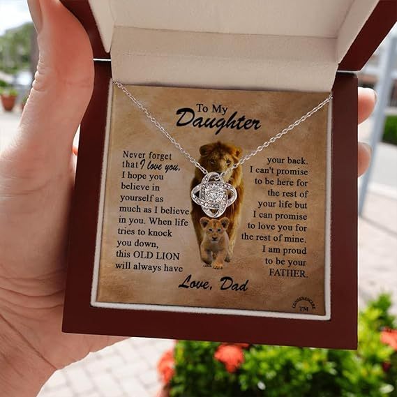 Mother's Day Gift To My Daughter From Dad Necklace, Old Lion Necklace, "Proud be your father gifts for - believe in yourself"-Engravingift