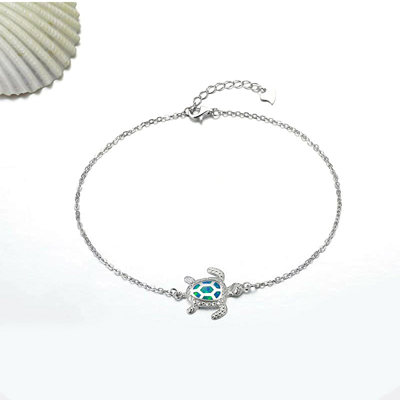 Sterling Silver Personalized Filigree Turtle Orca Whale Single Layer Anklet Bracelet