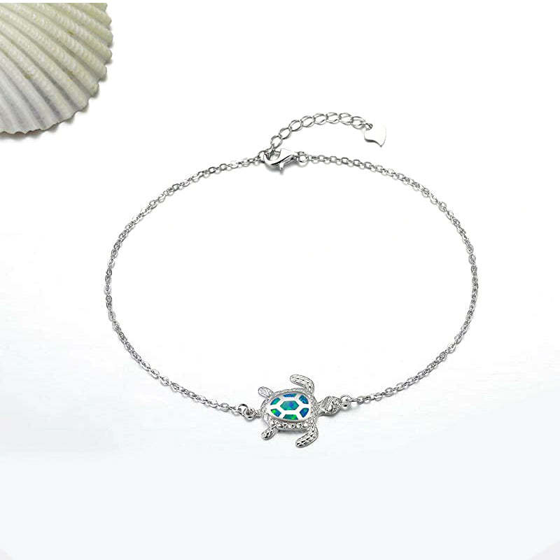 Sterling Silver Personalized Filigree Turtle Orca Whale Single Layer Anklet Bracelet