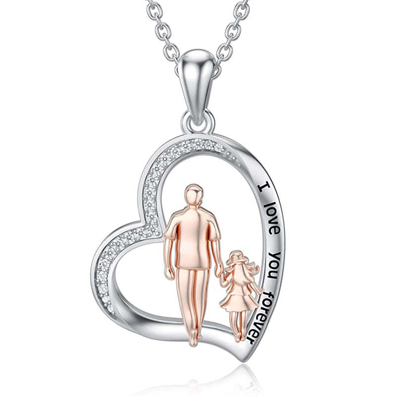 Sterling Silver Father Daughter Heart Pendant Necklace from Dad Gift f