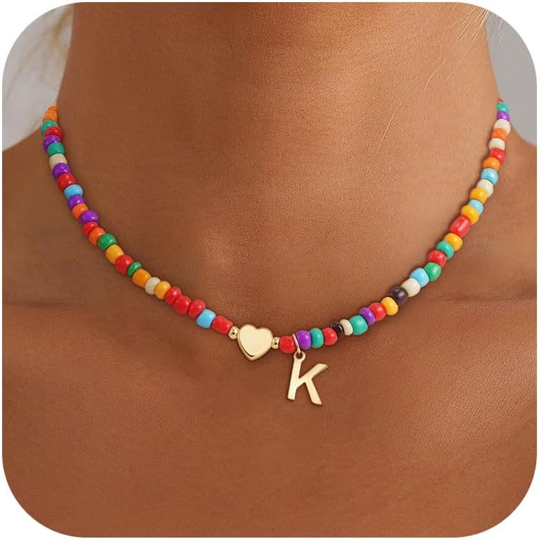 Colorful Initial Necklaces for Girls Women Kids - Teen Girls Gifts Trendy Beaded Initial Necklace