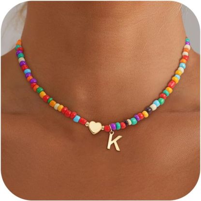 Colorful Initial Necklaces for Girls Women Kids - Teen Girls Gifts Trendy Beaded Initial Necklace