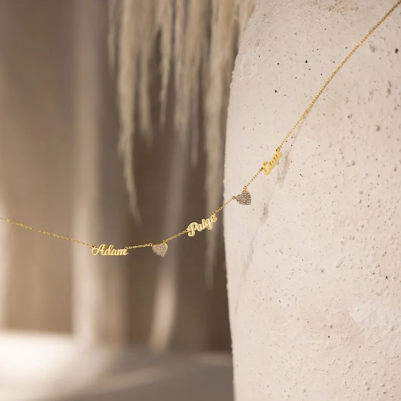 Christmas Gift Custom Name & Pave Heart Charm Necklace