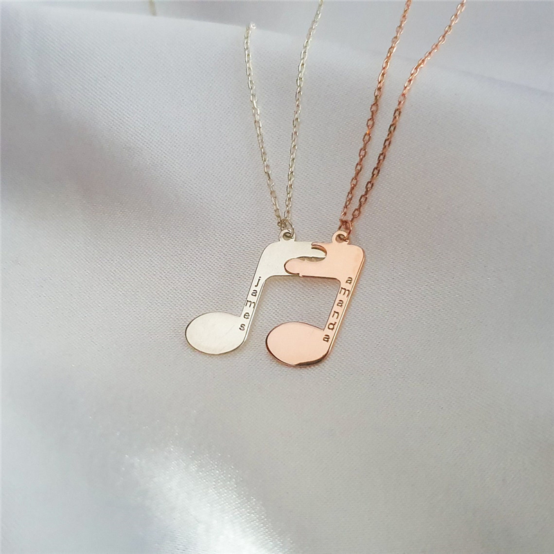 Personalized Couple Musical Note Necklace Set