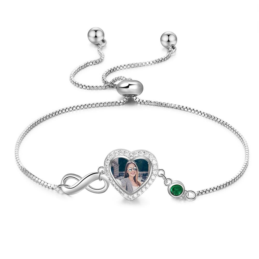 Mother'sDay Gift Mother'sDay gift Infinity Love Heart Photo Bracelet with Birthstone Personalized with Engraving-Engravingift