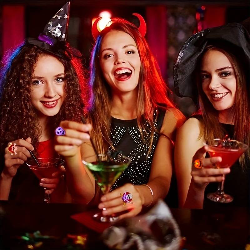 Halloween LED Glow Rings and Brooches Light-Up Costume Accessories