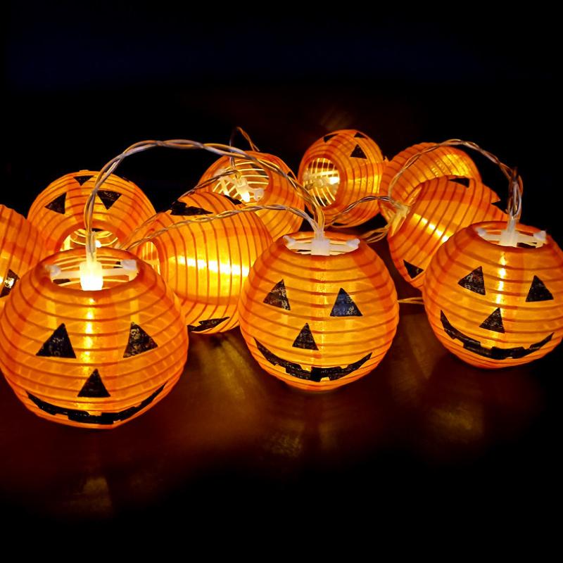 Halloween Pumpkin String Lights Foldable 3D Lanterns Battery Operated