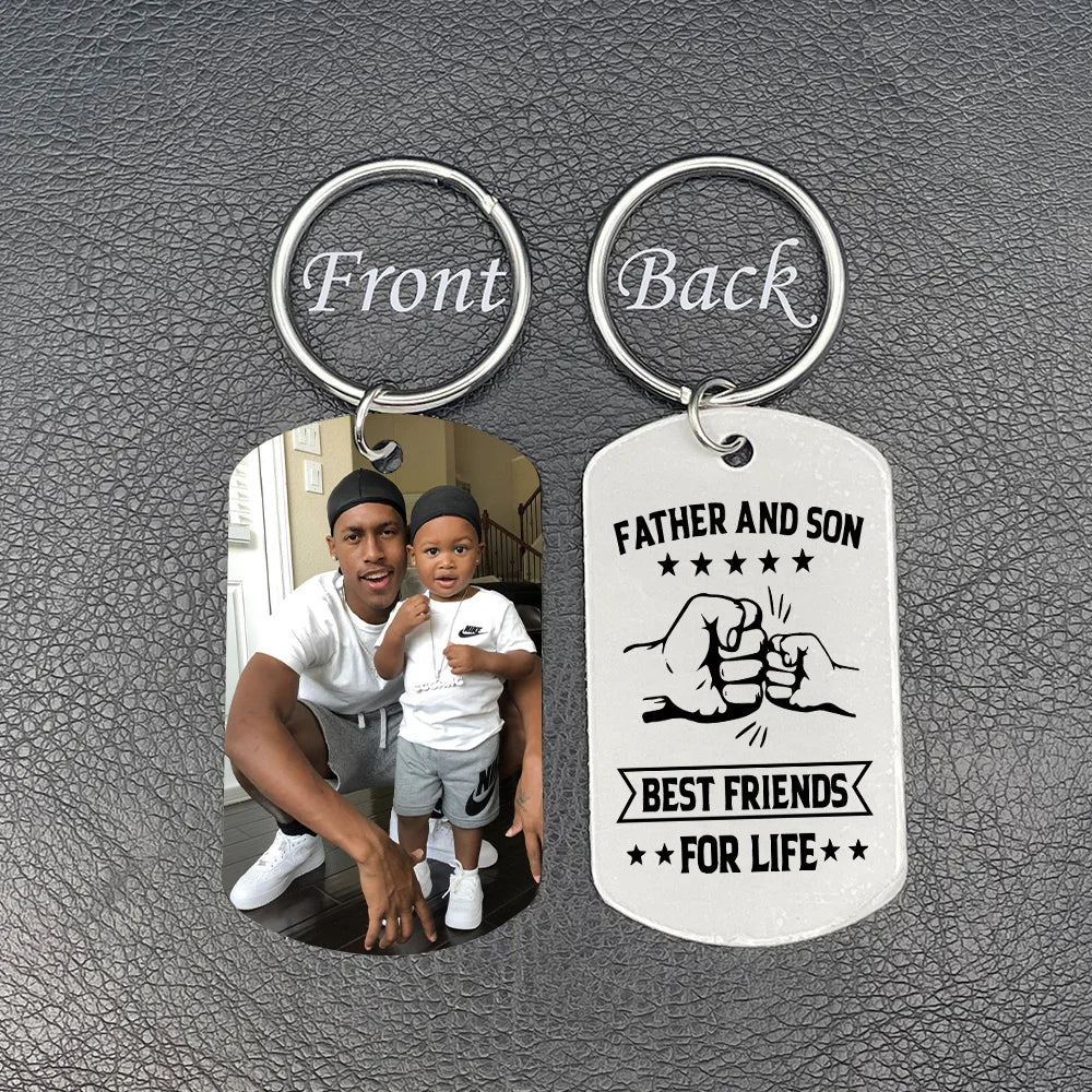 Father's Day Gift Personalized Father and Son Photo Keychain Best Friends In Life Father Keyring-Engravingift