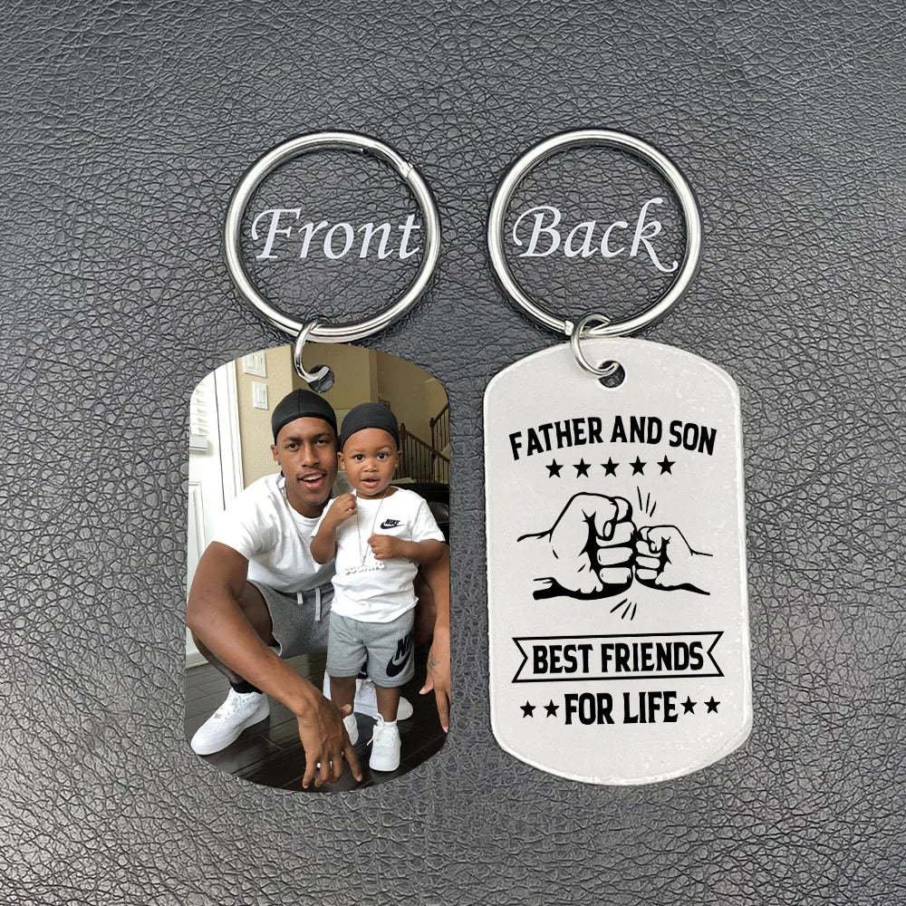 Father's Day Gift Personalized Father and Son Photo Keychain Best Friends In Life Father Keyring-Engravingift