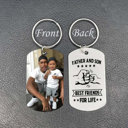 Father's Day Gift Personalized Father and Son Photo Keychain Best Friends In Life Father Keyring-Engravingift