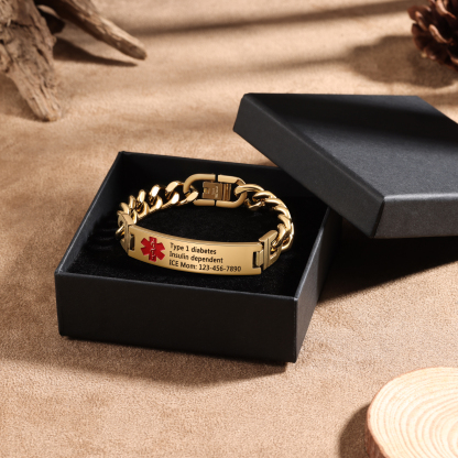 Personalized Medical Alert Bracelet Handcrafted in the USA ID Wristbands Stainless Steel Emergency Black Bracelet-Ships 2 Days