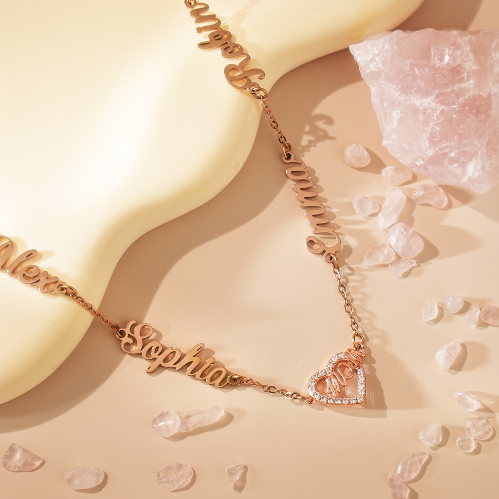 Personalized Mom Necklace with Kids Names, Custom Name Heart Necklace