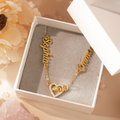 Personalized Mom Necklace with Kids Names, Custom Name Heart Necklace
