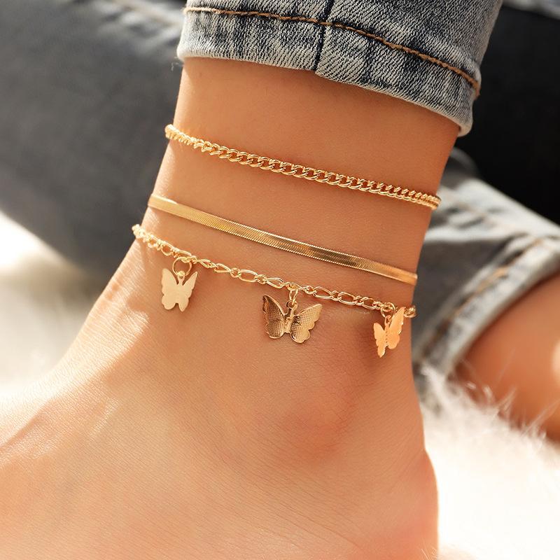 Mother's Day Gift Three Layers Anklets Bracelet Beach Anklet Set Butterfly Anklet-Engravingift